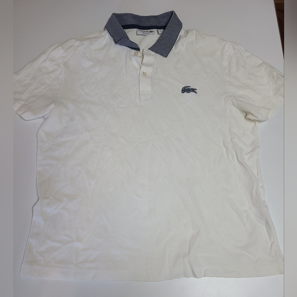 Lacoste Men's White Polo with Gray Collar